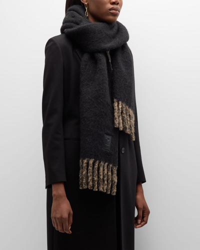 Ferragamo Double Reversible Wool Scarf In Black Camel