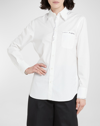 Marni Button-front Shirt With Contrast Stitching In Lilywhite
