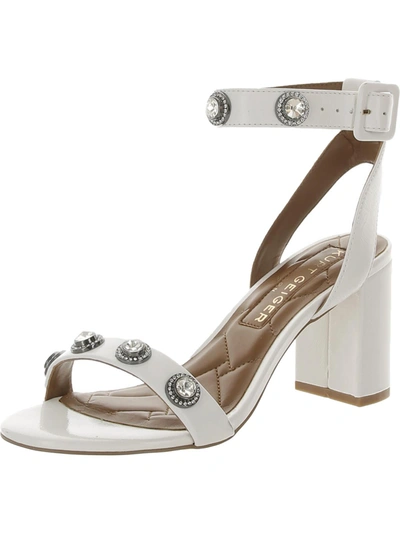Kurt Geiger Octavia Womens Patent Leather Rhinestone Slingback Sandals In White