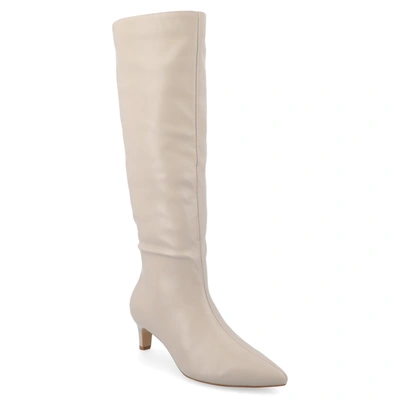 Journee Collection Women's Tullip Tru Comfort Foam Wide Width Kitten Heel Pointed Toe Regular Calf Boots In White