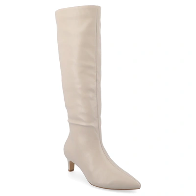Journee Collection Women's Tullip Wide Width Wide Calf Kitten Heel Pointed Toe Knee High Dress Boots In Taupe
