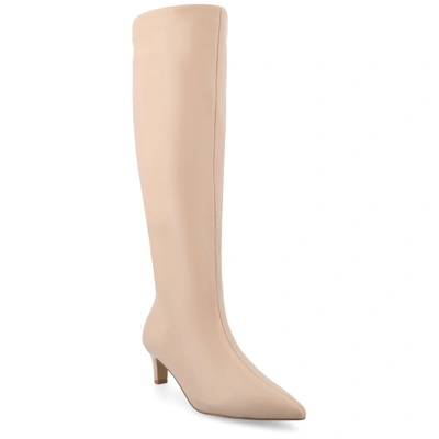 Journee Collection Women's Tullip Wide Width Wide Calf Kitten Heel Pointed Toe Knee High Dress Boots In Blush