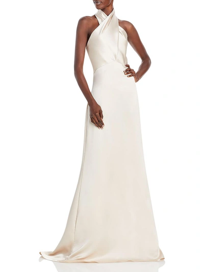 Amsale Womens Satin Criss-cross Evening Dress In White