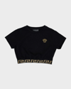 VERSACE GIRL'S MEDUSA EMBROIDERY CROPPED T-SHIRT