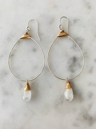 A Blonde And Her Bag Small Featherweight Hoop Demi Fine Earring With Moonstone Drop In Silver
