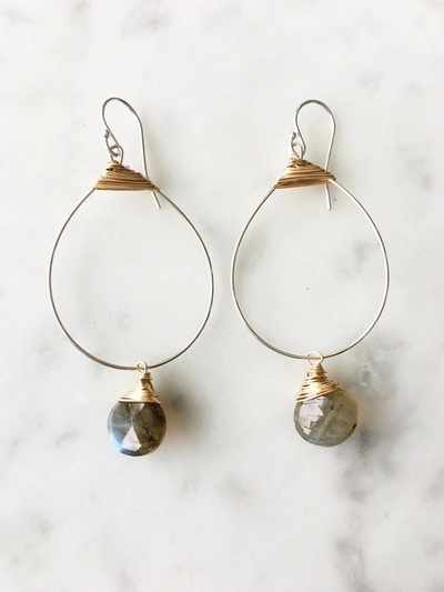 A Blonde And Her Bag Small Featherweight Hoop Demi Fine Earring With Labradorite Drop In Silver