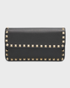 Valentino Garavani Rockstud Calfskin Cardholder With Zip Woman Black Uni In Nero