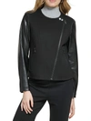 DKNY WOMENS FAUX LEATHER COLLARLESS MOTORCYCLE JACKET