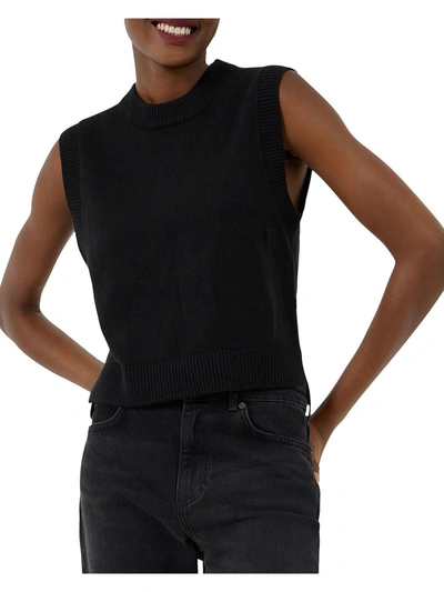 French Connection Womens Knit Ribbed Trim Tank Top Sweater In Black