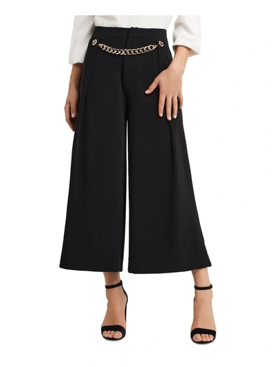 H Halston Womens Wide Leg Office Cropped Pants In Black
