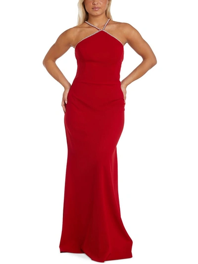 Nw Nightway Womens Embellished Long Halter Dress In Red