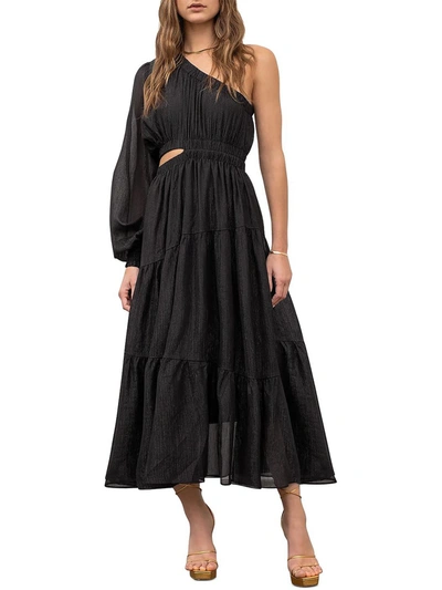 Moon River Womens One Shoulder Metallic Maxi Dress In Black