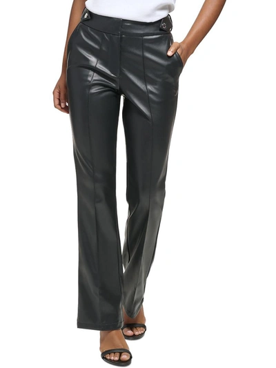 Calvin Klein Womens Faux Leather High Rise Flared Pants In Black
