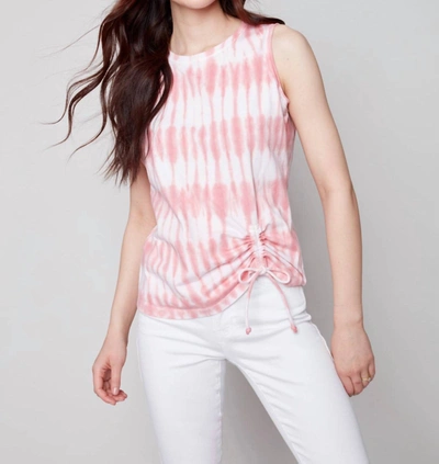 Charlie B Tie Dye Sleeveless Top With Tunnel Tie In Grapefruit In Pink