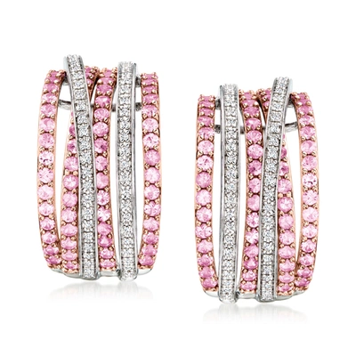 Ross-simons Pink Sapphire And . Diamond Highway Earrings In 2-tone Sterlng Silver