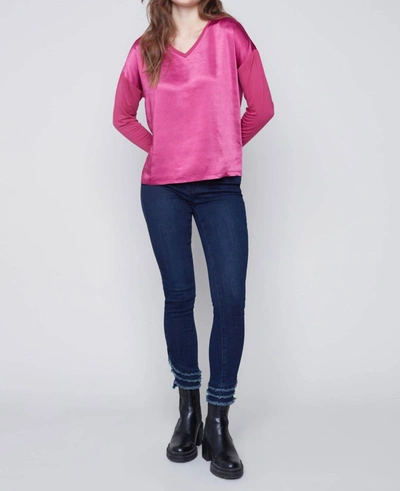 Charlie B Satin Jersey Knit Top In Pink