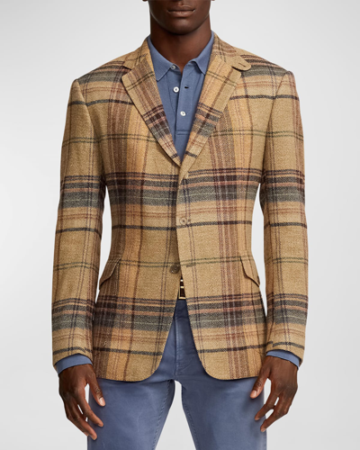 Ralph Lauren Purple Label Men's Kent Hand-tailored Plaid Tweed Sport Coat In Taupe