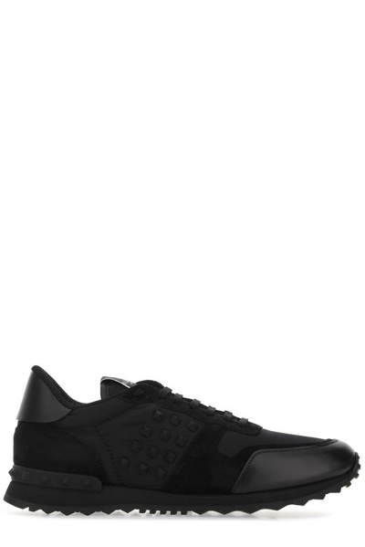 Valentino Garavani Rockrunner Lace-up Sneakers In Nero/nero/nero