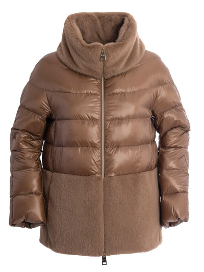 Herno Panelled Zipped Down Jacket In Brown