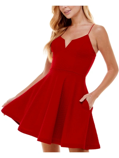 City Studio Juniors Womens Lace-up Mini Fit & Flare Dress In Red
