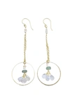 A Blonde And Her Bag Pearl Accented Gold Chain Dangle Earrings With Green Strawberry Quartz And Moonstone Hoop Drop In Silver