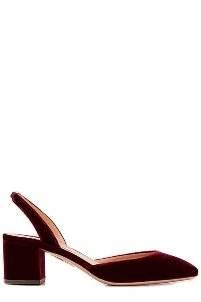 Aquazzura Talita 50 Velvet Slingback Pumps In Red