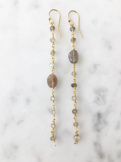 A Blonde And Her Bag Labradorite Long Chain Earring In Silver
