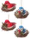 Kurt Adler 4in Cardinal & Jay In Nest Ornaments (2 Assorted)