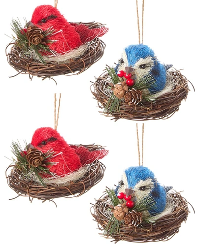 Kurt Adler 4in Cardinal & Jay In Nest Ornaments (2 Assorted) In Multicolor