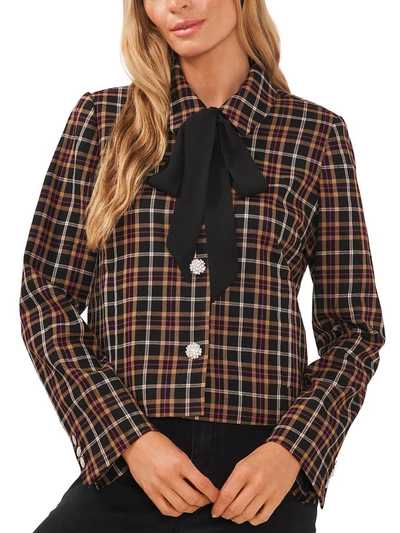 Cece Womens Plaid Tie-neck Suit Jacket In Black