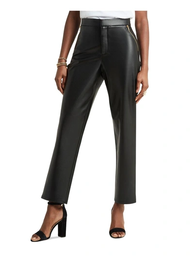 H Halston Womens Faux Leather Mid-rise Straight Leg Pants In Black