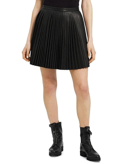 Theory Womens Lambskin Leather Mini Pleated Skirt In Black