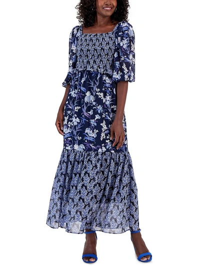 Taylor Womens Chiffon Floral Print Maxi Dress In Blue