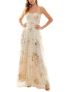 Speechless Juniors Womens Tulle Floral Print Evening Dress In Multi