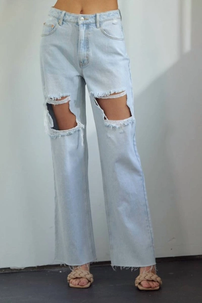 Idem Ditto Gayle High Rise Ripped Straight Leg Jeans In Light Wash In Blue