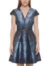 VINCE CAMUTO WOMENS METALLIC SNAKE PRINT FIT & FLARE DRESS