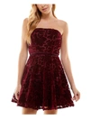 City Studio Juniors Womens Velvet Strapless Fit & Flare Dress In Pink