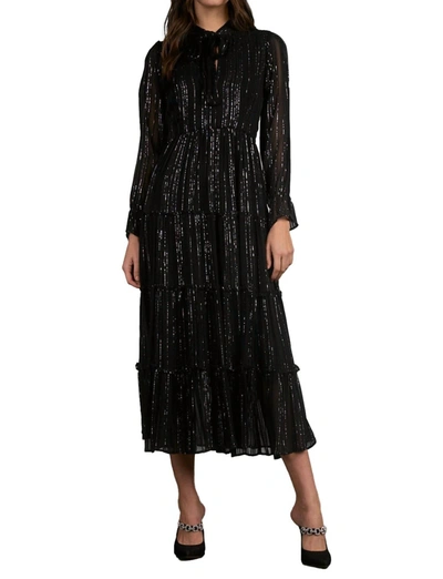 Elan Shimmer Tie Neck Midi In Black