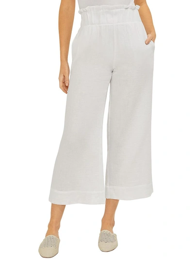 Three Dots Womens Gauze Wide-leg Cropped Pants In White