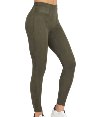 Spanx Faux Suede Leggings In Olive In Green
