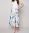 Charlie B Printed Linen Long Skirt In Basil In Green