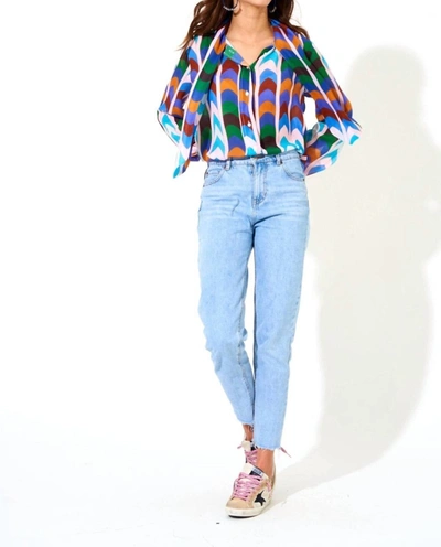 Oliphant Tie Neck Blouse In Milano Blue In Multi