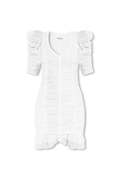 Isabel Marant Étoile Puff Sleeved Gathered Mini Dress In White