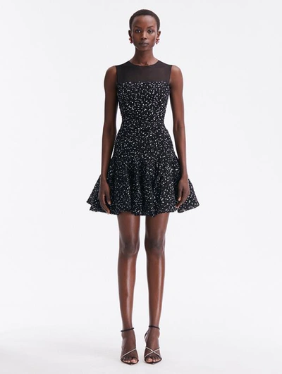 Oscar De La Renta Eyelash Fil Coupé Illusion Neck Dress In Black/white