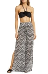 Ramy Brook Taytum Open Stitch Wide Leg Cover-up Pants In Black Spacedye Chevron Knit