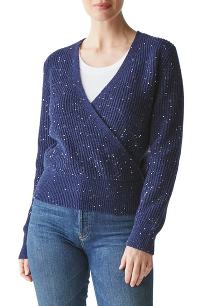 Michael Stars Laurel Surplice Sequin Sweater In Nocturnal