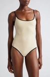 Totême Contrasting-trim Scoop-neck Swimsuit In Light Hay