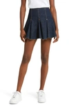Re/done Pleated Frayed Denim Mini Skirt In Tinty Rinse