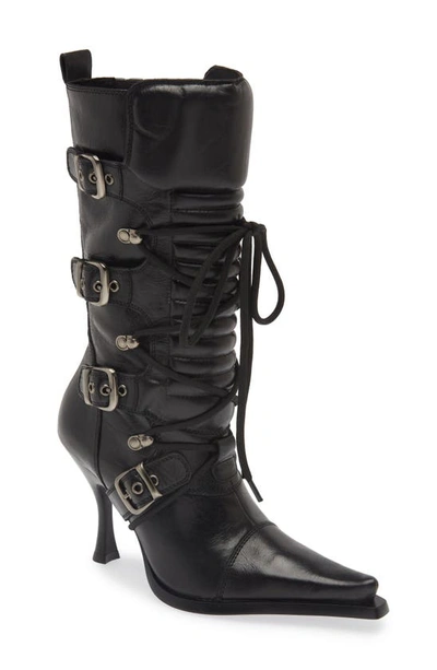 Jeffrey Campbell Let's Ride Pointed Toe Moto Boot In Black