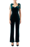 Endless Rose Bow Strap Sweetheart Neck Velvet Jumpsuit In Green